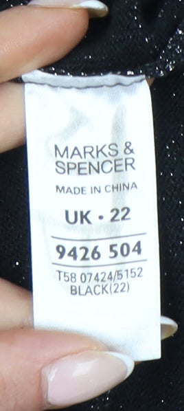 Marks and Spencer Women’s Black Glitter Cowl Neck Long Sleeve Blouse UK 22