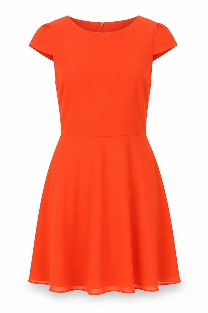 Darlene Women's Orange Fit & Flare Dress Size M Short Sleeve Scoop Neck