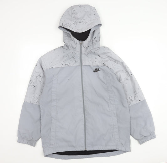 Nike Teens Grey XL Hooded Windbreaker Jacket with Logo