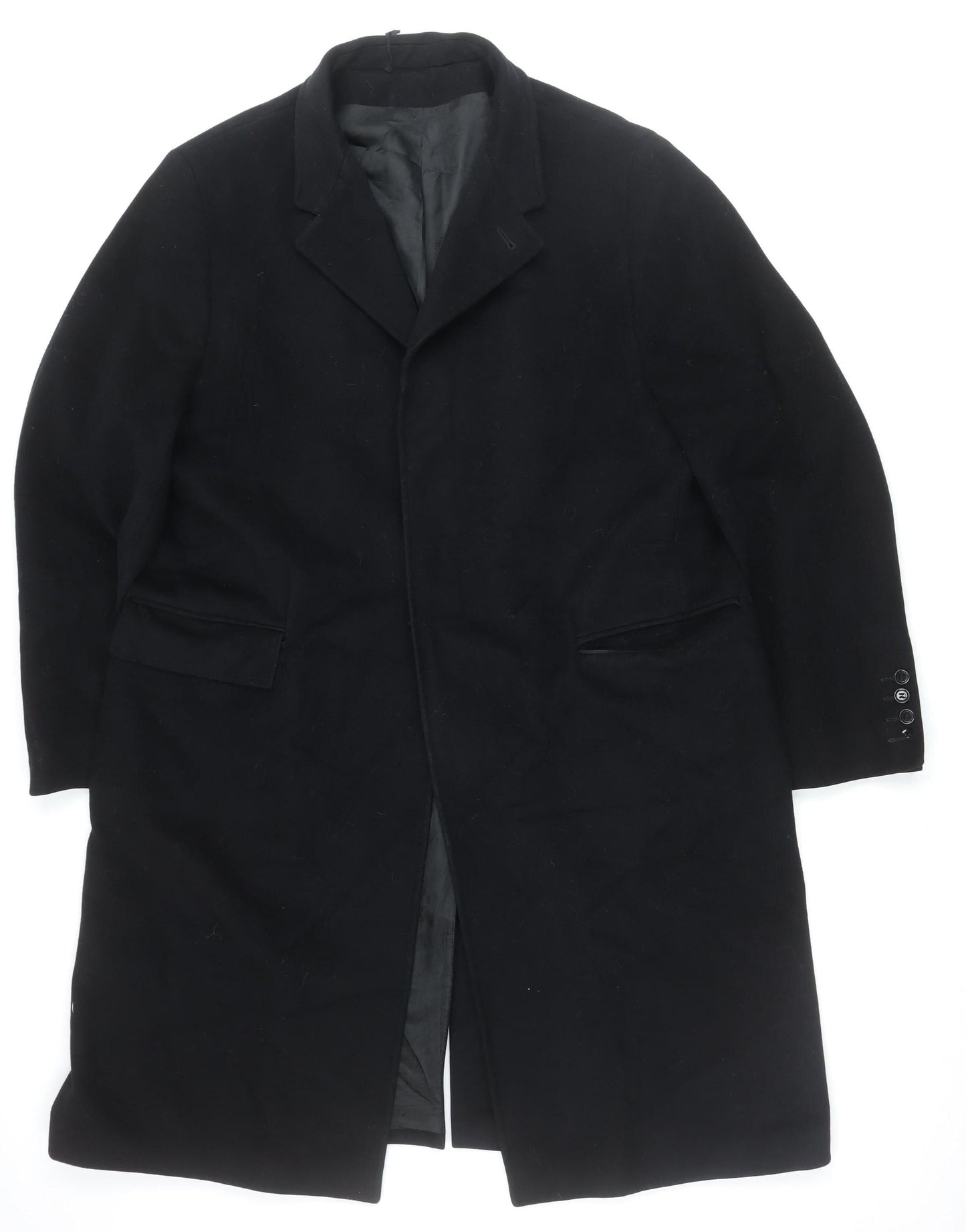 Jaeger Men's Black Wool Cashmere Long Overcoat Size 56R Classic Business