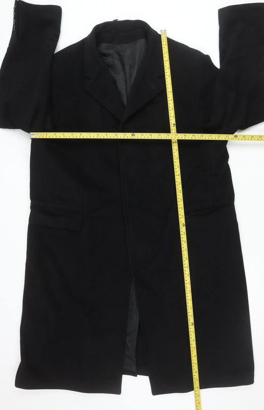 Jaeger Men's Black Wool Cashmere Long Overcoat Size 56R Classic Business