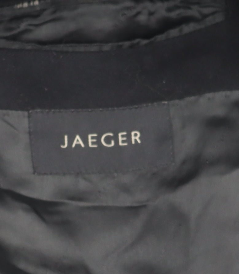Jaeger Men's Black Wool Cashmere Long Overcoat Size 56R Classic Business