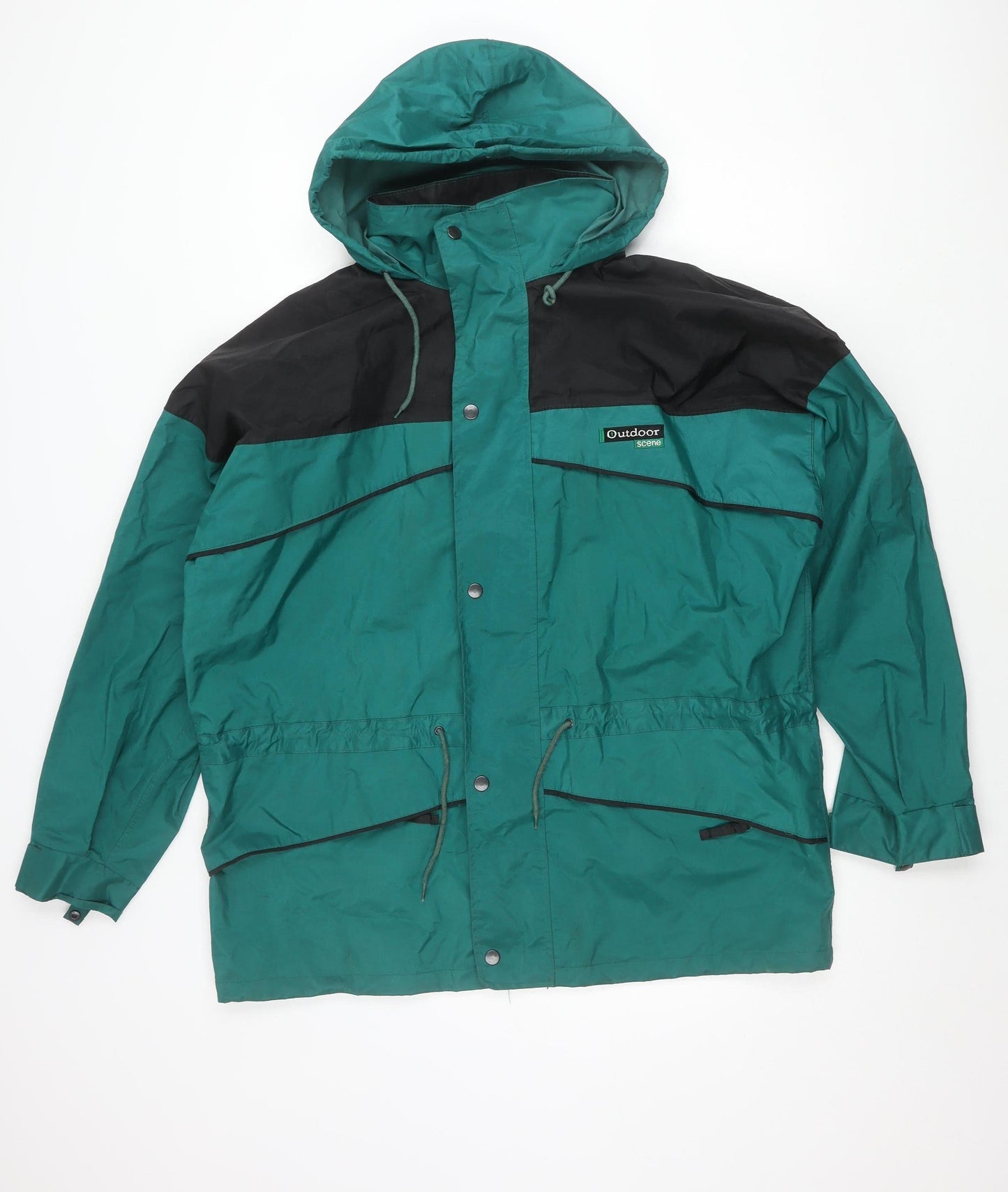 Outdoor Scene Mens Green Rain Coat Jacket M Hooded PVC Waterproof