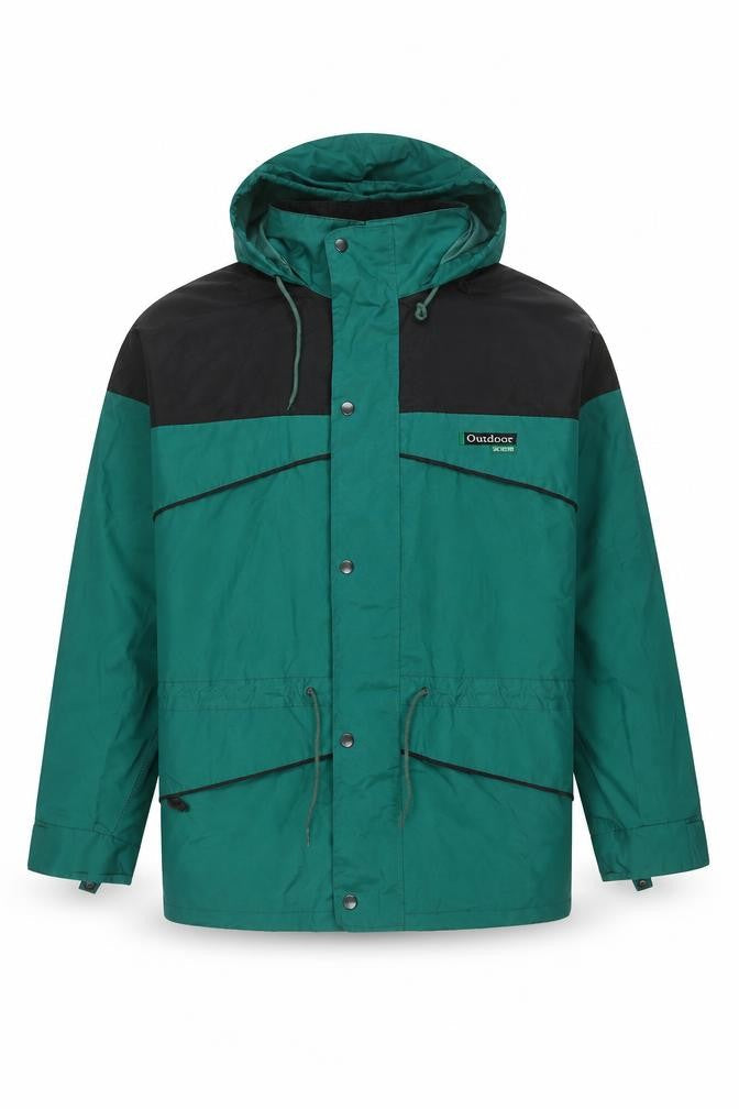 Outdoor Scene Mens Green Rain Coat Jacket M Hooded PVC Waterproof