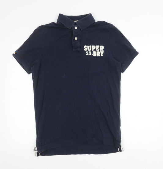 Superdry Men’s Blue Polo Shirt Size L Cotton Short Sleeve