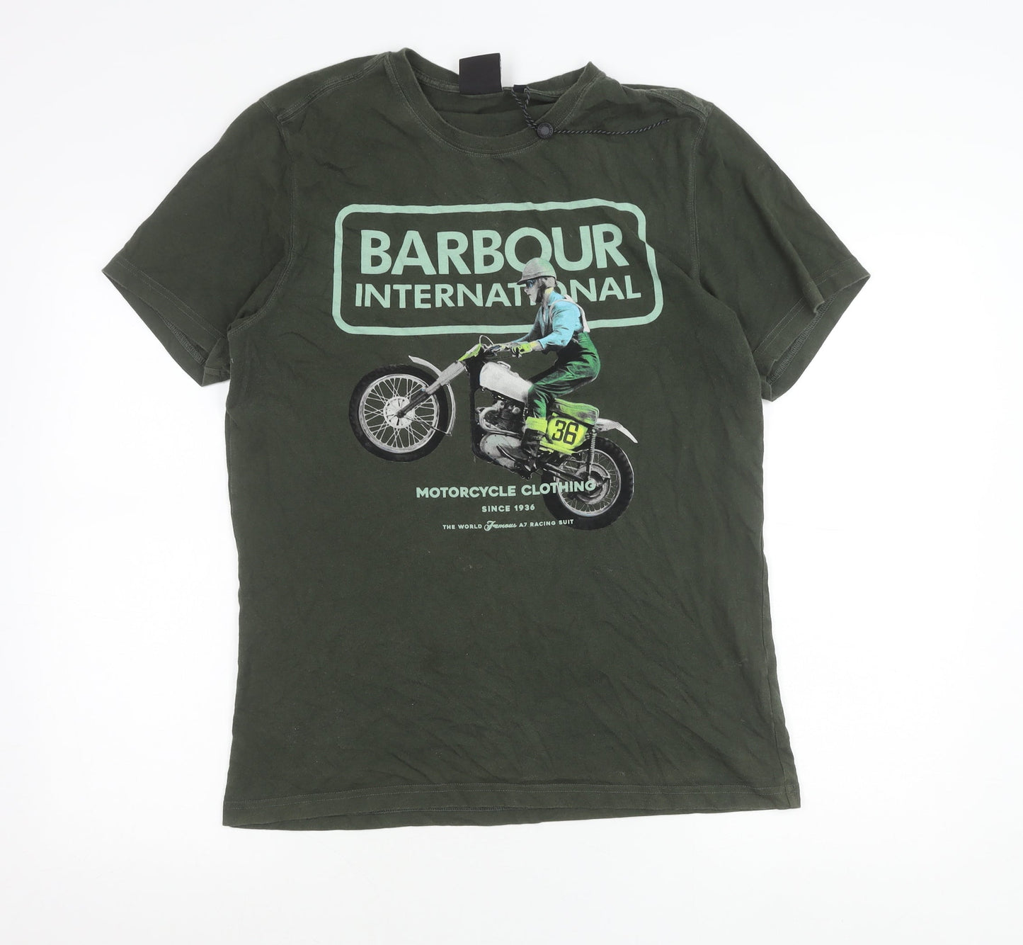 Barbour International Men's Green M Slim Fit Graphic Motorcycle T-Shirt