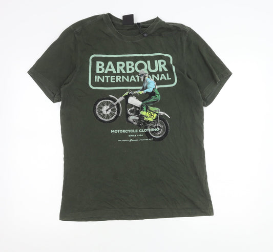 Barbour International Men's Green M Slim Fit Graphic Motorcycle T-Shirt