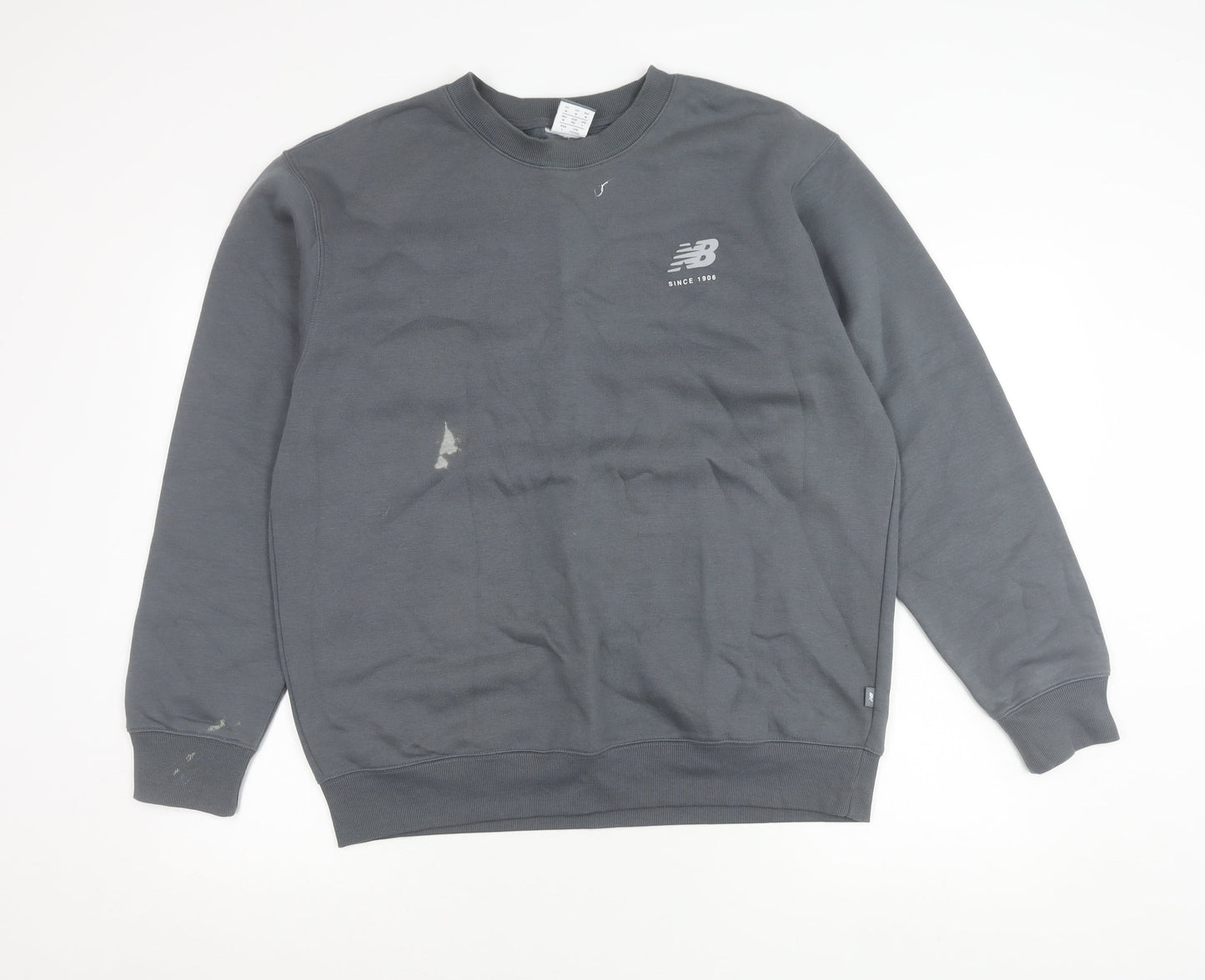 New Balance Mens Grey Sweatshirt M Crew Neck Pullover Logo Sportswear