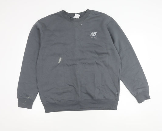 New Balance Mens Grey Sweatshirt M Crew Neck Pullover Logo Sportswear