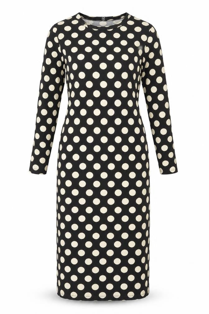 Front view of ASOS DESIGN Women’s Black Polka Dot Cotton Bodycon Midi Dress UK 12