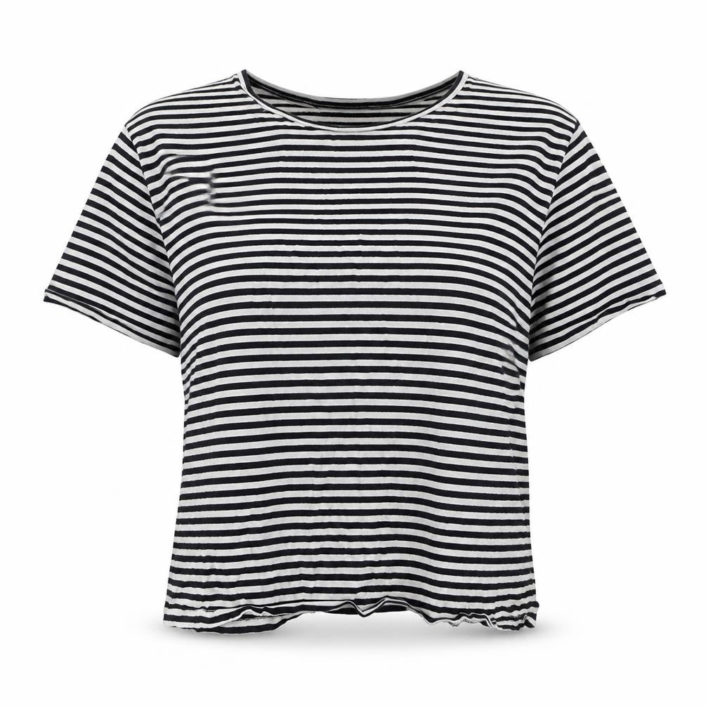 MNG Women’s Black White Striped Short Sleeve Cotton T-Shirt M