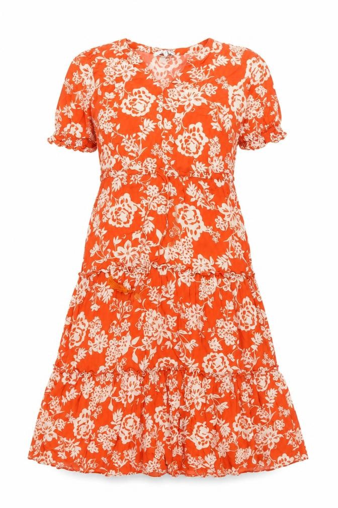 Next Women’s Orange Floral A-Line Dress Size 12 Short Sleeve