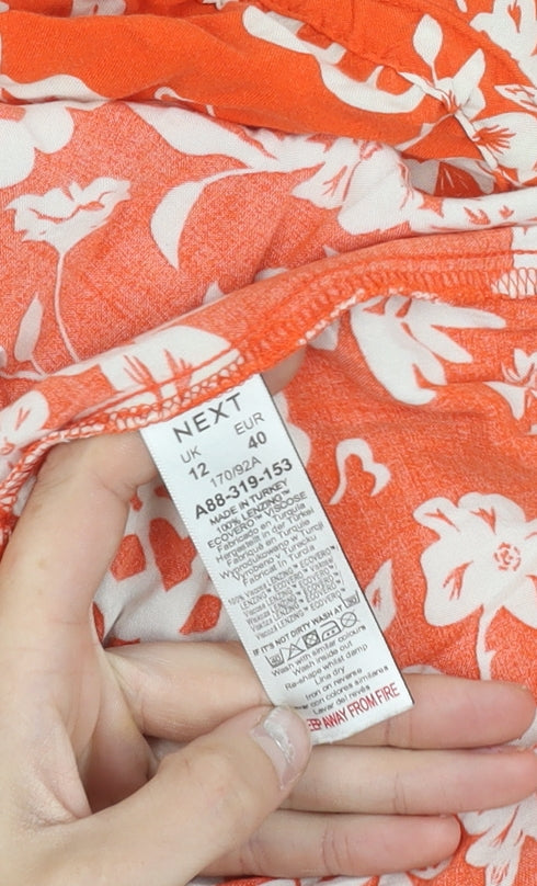 Next Women’s Orange Floral A-Line Dress Size 12 Short Sleeve