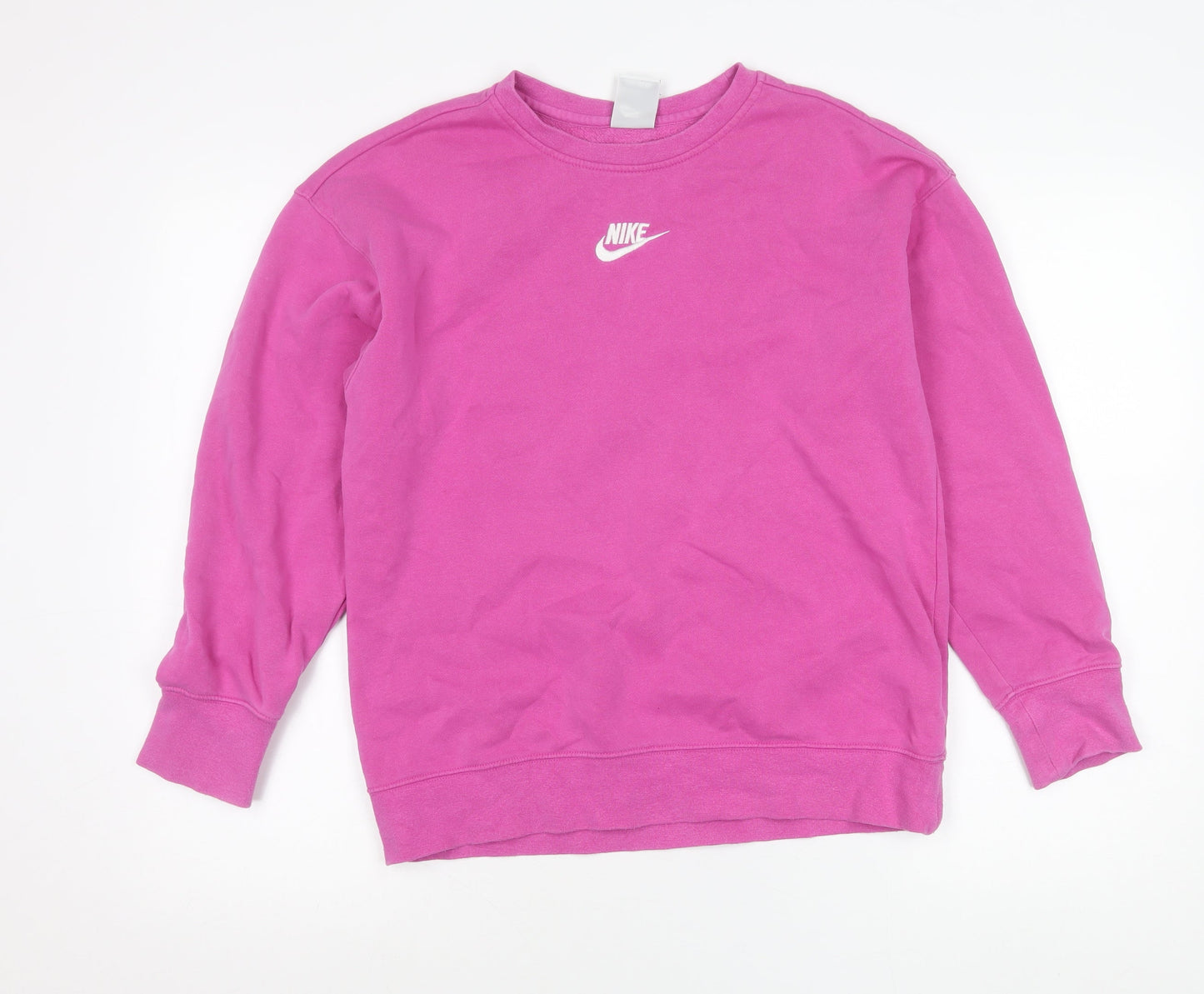 Nike Girls Pink Pullover Sweatshirt Size 146 Crew Neck Logo Long Sleeve