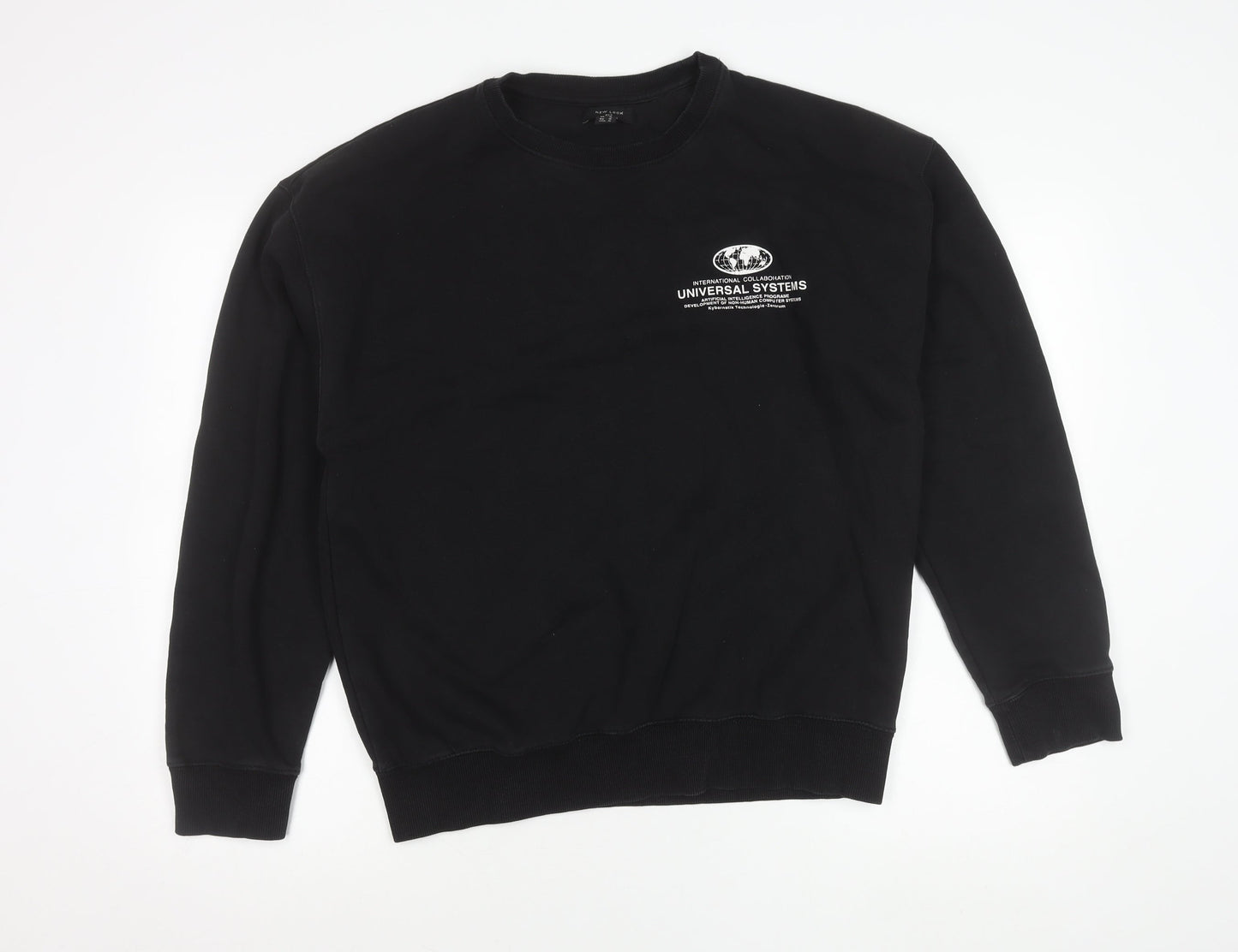 New Look Men Black Graphic Print Pullover Sweatshirt Size M
