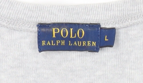 Ralph Lauren Womens Grey V-Neck T-Shirt Size L Embroidered Logo