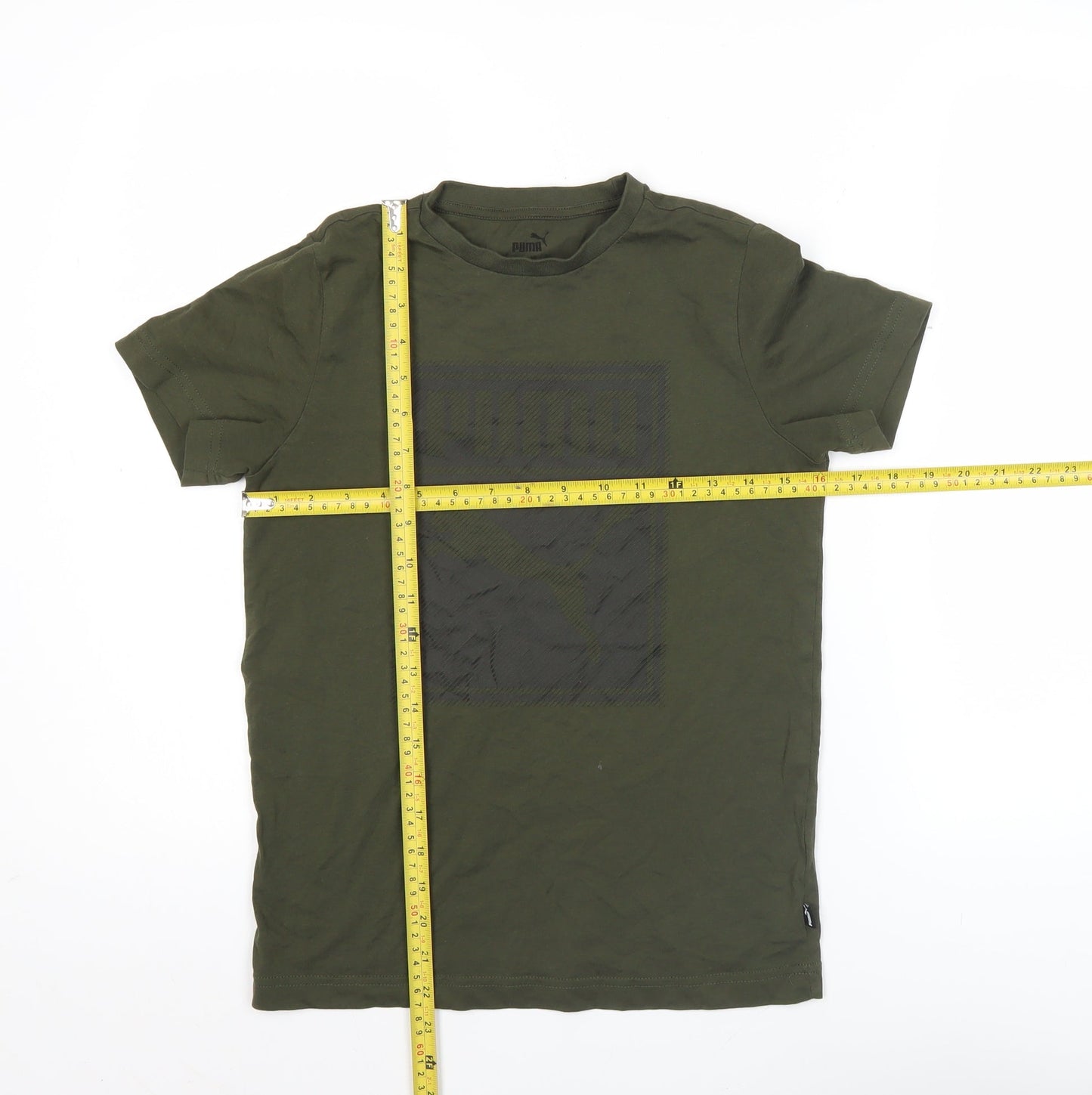 Puma Boys Green Logo T-Shirt 11-12 Years Crew Neck Short Sleeve