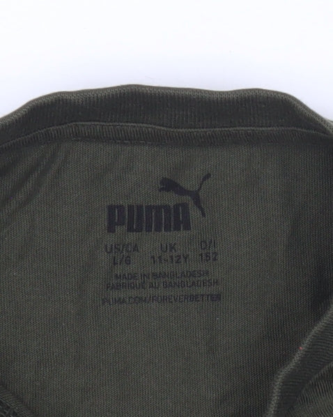 Puma Boys Green Logo T-Shirt 11-12 Years Crew Neck Short Sleeve