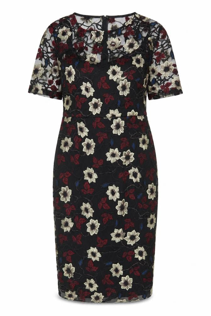 M&Co Boutique Womens Black Floral Embroidered Sheath Dress Size 12