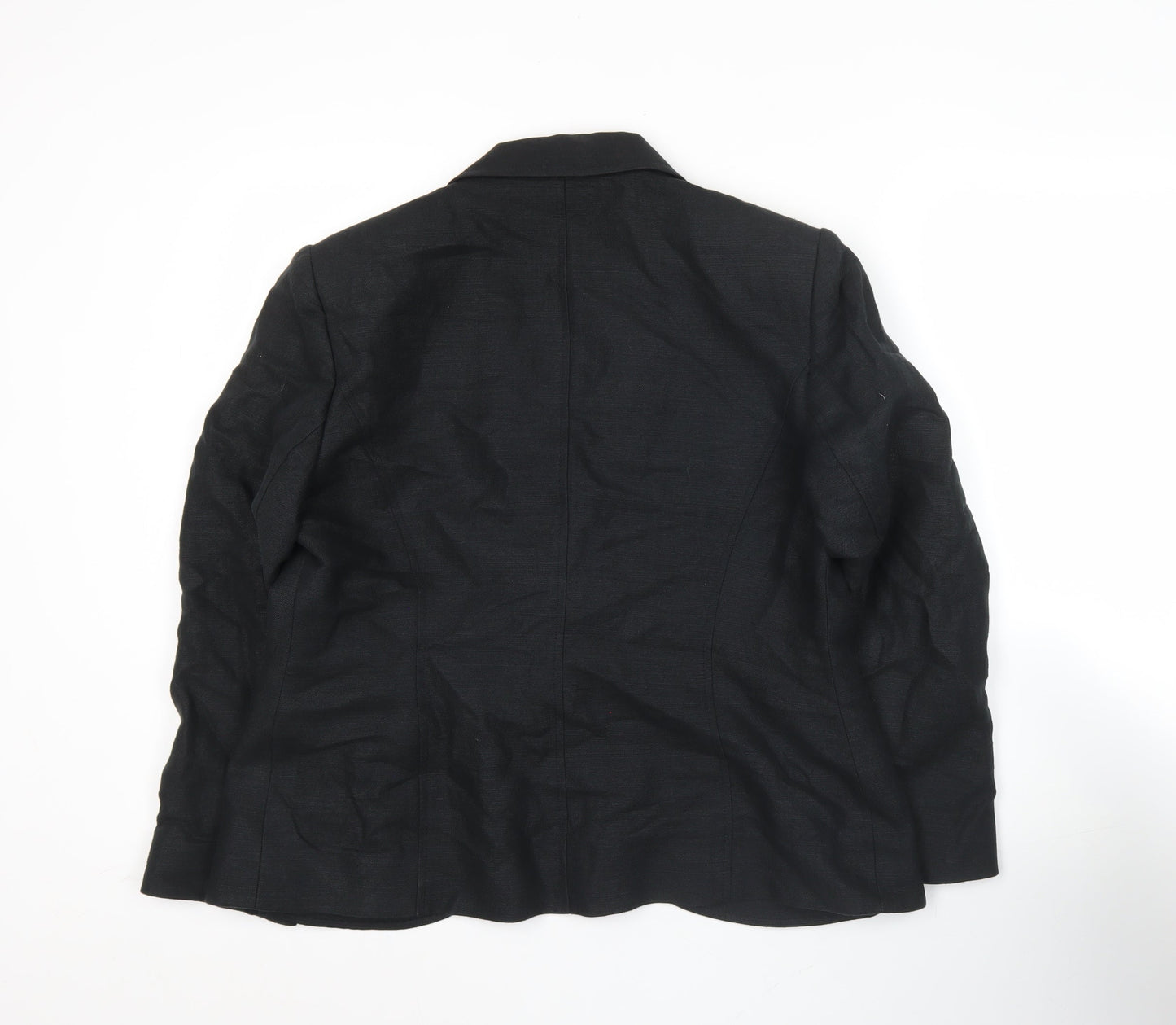 Minosa Petite Womens Black Blazer Size 16 Linen Cotton Work Jacket