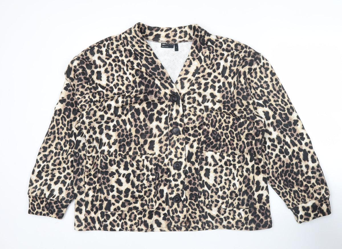 Additional front view of ASOS DESIGN Women’s Brown Leopard Print Cotton Jacket, size UK 8