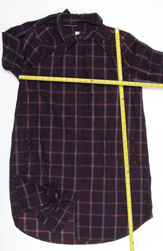 FatFace Womens Shirt Dress UK 14 Multicoloured Checked Cotton Long Sleeve