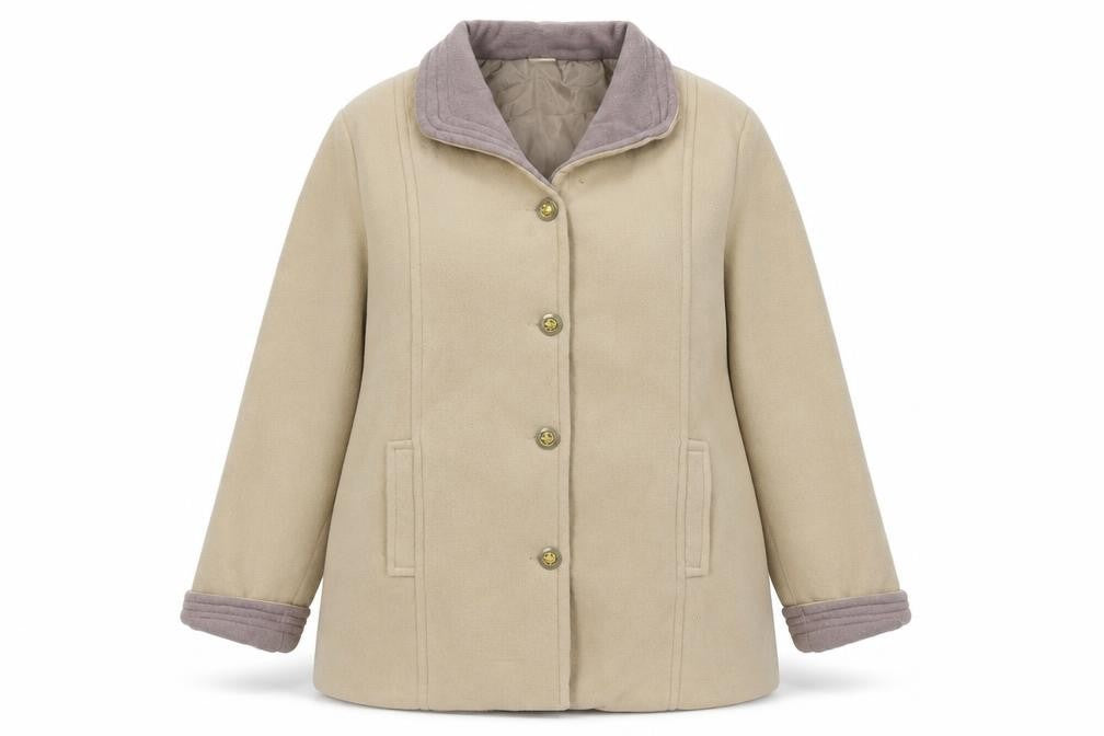 Front view of Gabriella Vicenza women’s beige coat, size UK 16/18, classic overcoat