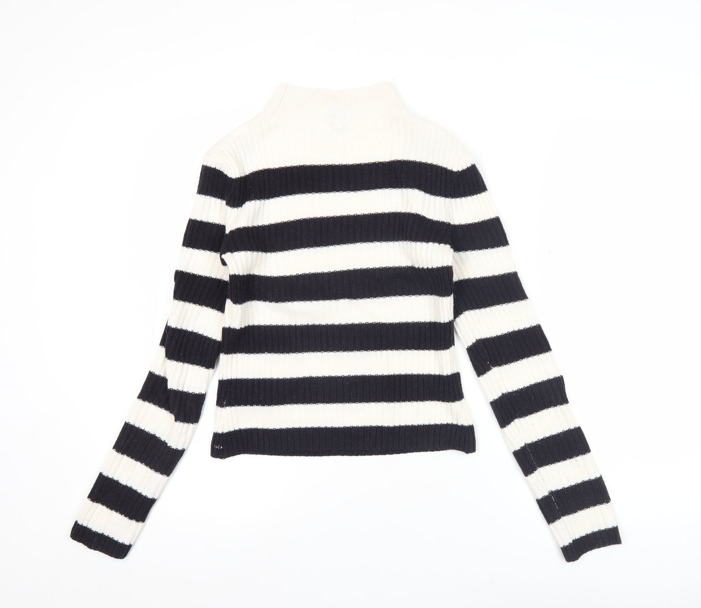 H&M Divided Women’s Black White Striped Mock Neck Jumper Size 8