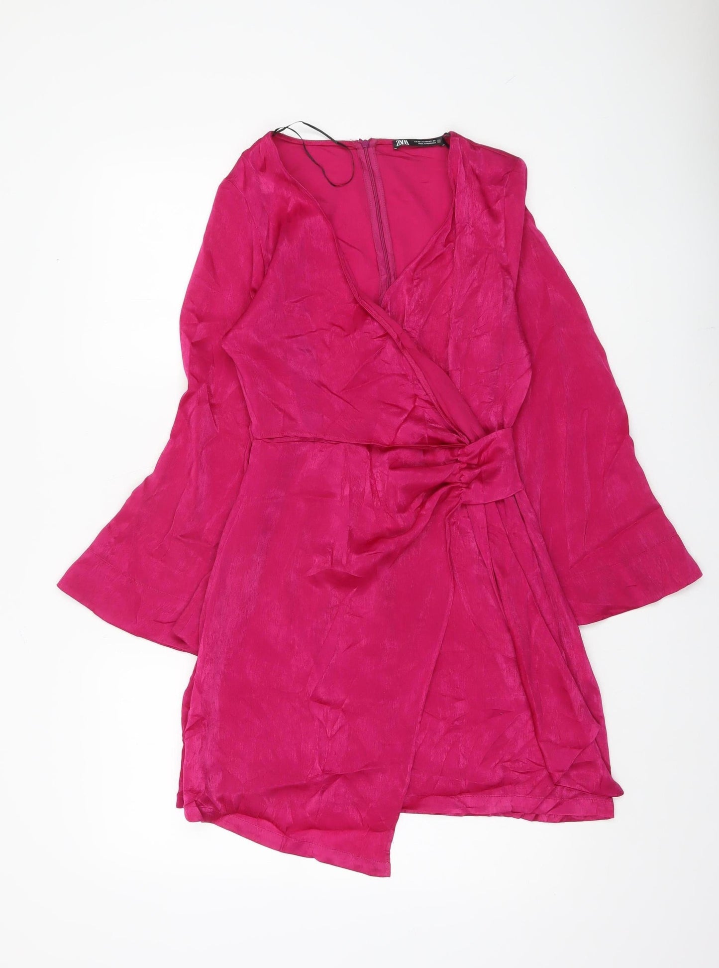 Zara Women Pink XS Wrap Mini Dress Long Sleeve Partywear