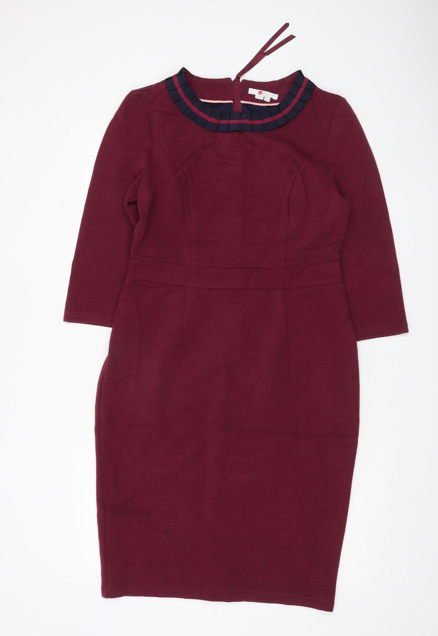 Boden Women Red Sheath Knee Length Dress Size 14 3/4 Sleeve Workwear
