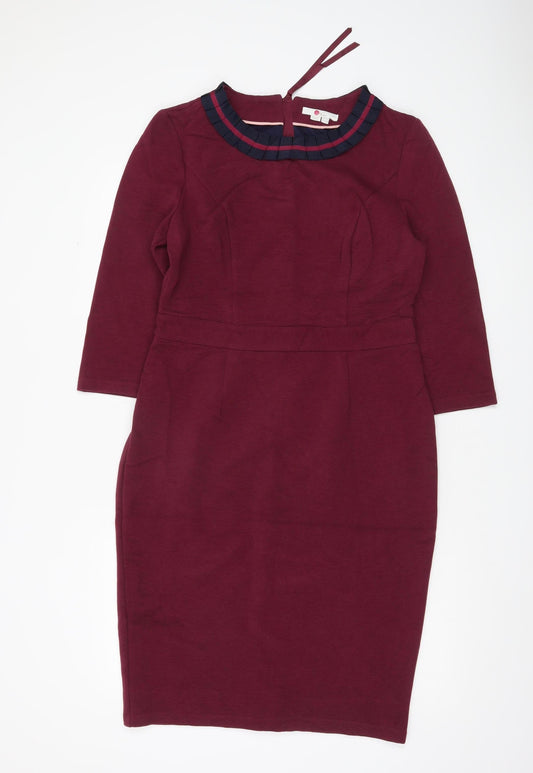 Boden Women Red Sheath Knee Length Dress Size 14 3/4 Sleeve Workwear
