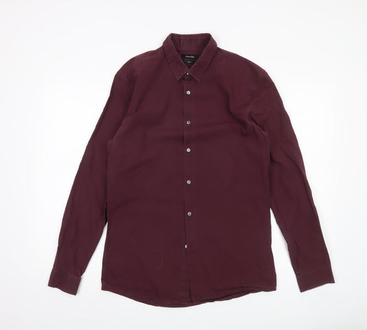 Calvin Klein Men’s Red Slim Fit Long Sleeve Button-Up Shirt Size 39