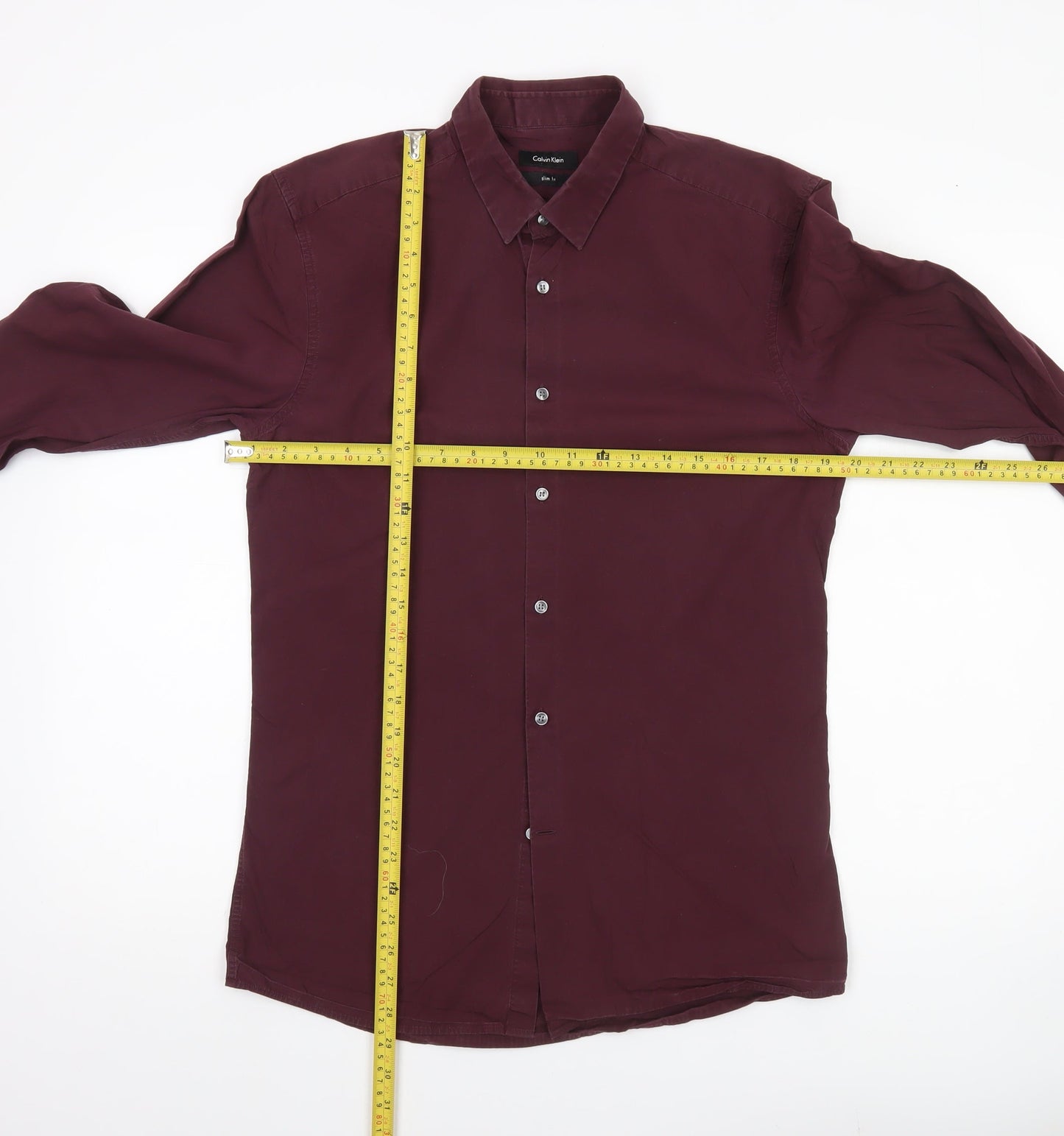 Calvin Klein Men’s Red Slim Fit Long Sleeve Button-Up Shirt Size 39
