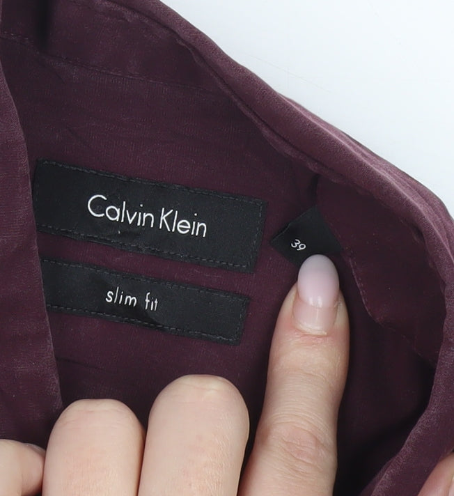 Calvin Klein Men’s Red Slim Fit Long Sleeve Button-Up Shirt Size 39