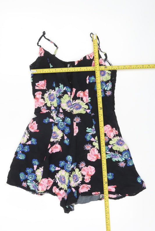 Lost Society Women’s Black Floral Sleeveless Playsuit Size 14
