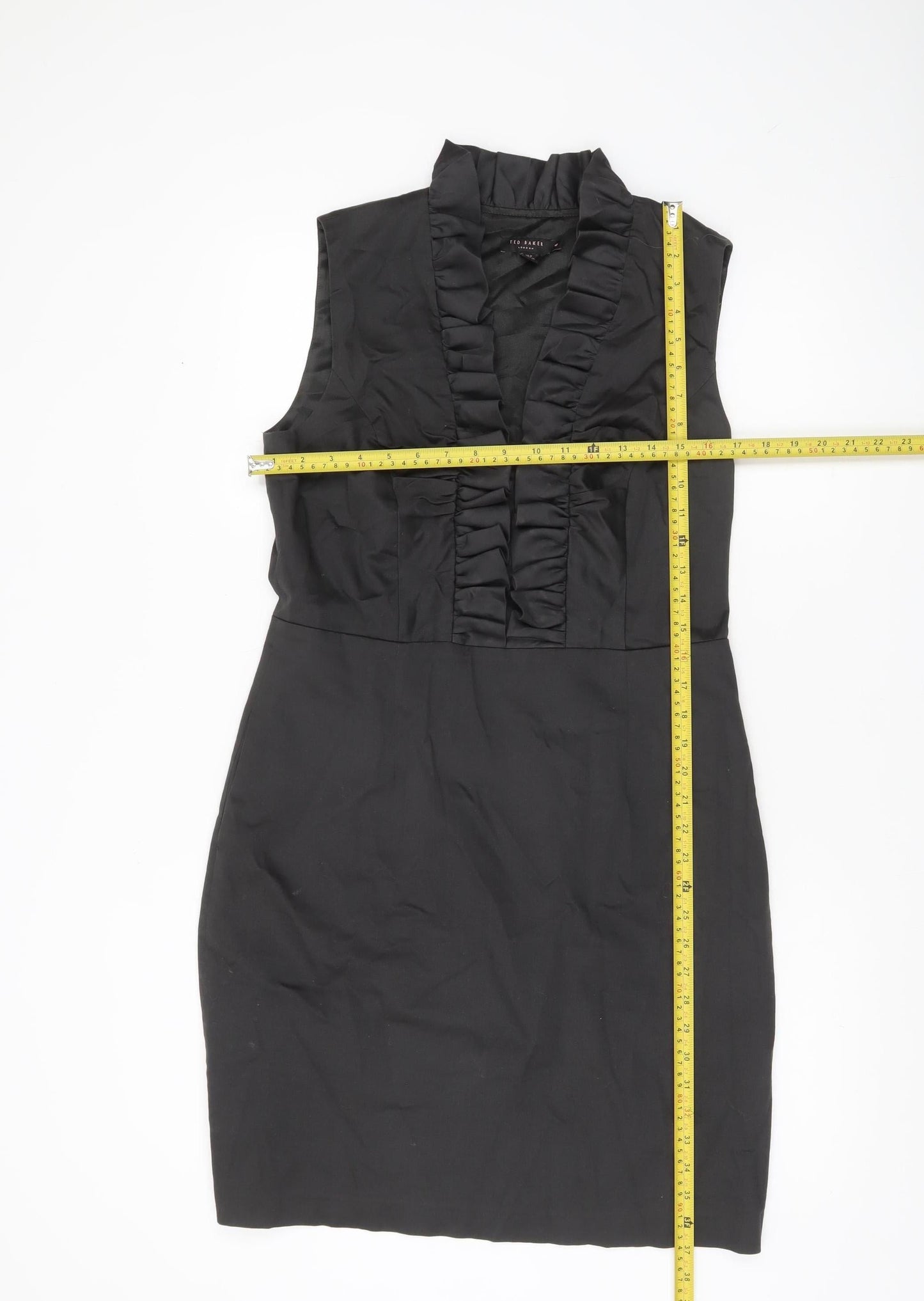 Ted Baker Women's Black Size 10 Sheath Knee Length Ruffle Dress