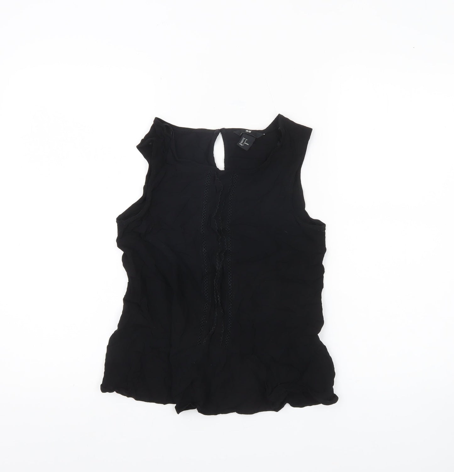 H&M Womens Black Tunic Blouse Size 10 Sleeveless Viscose Ruffle