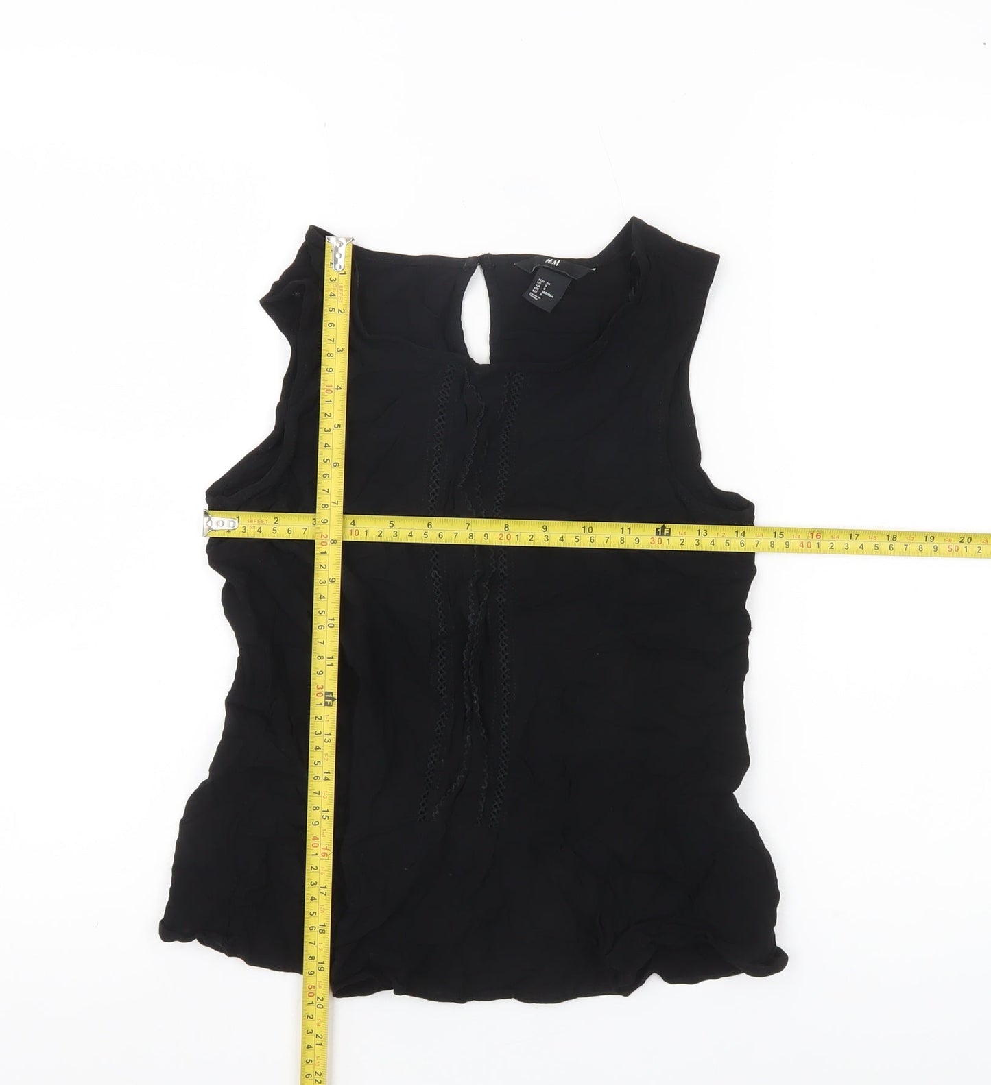 H&M Womens Black Tunic Blouse Size 10 Sleeveless Viscose Ruffle