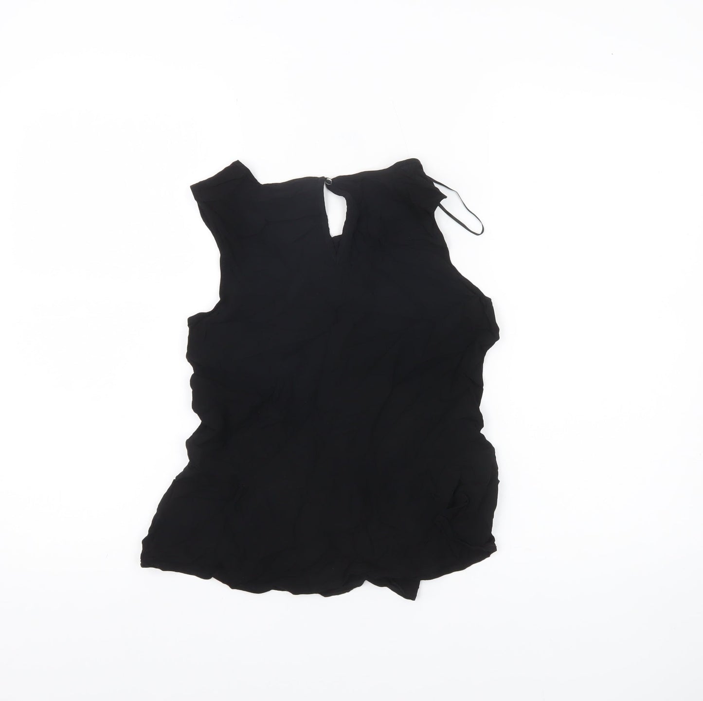 H&M Womens Black Tunic Blouse Size 10 Sleeveless Viscose Ruffle