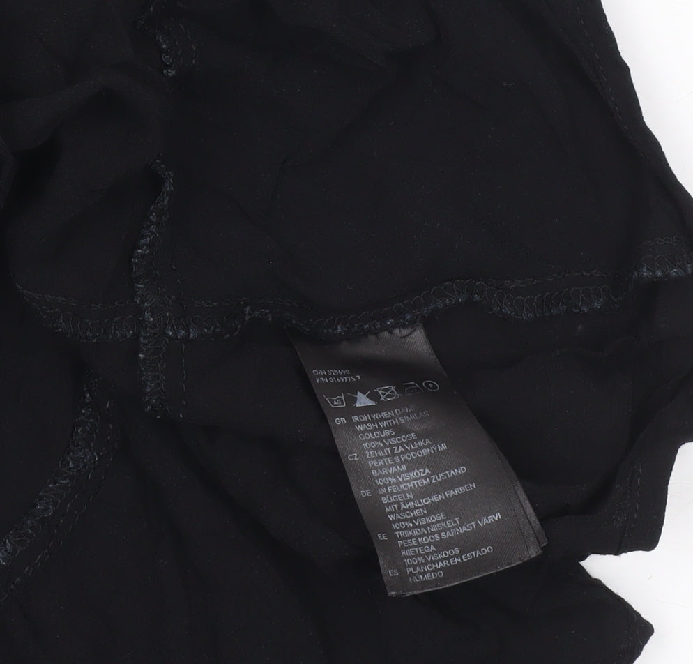 H&M Womens Black Tunic Blouse Size 10 Sleeveless Viscose Ruffle