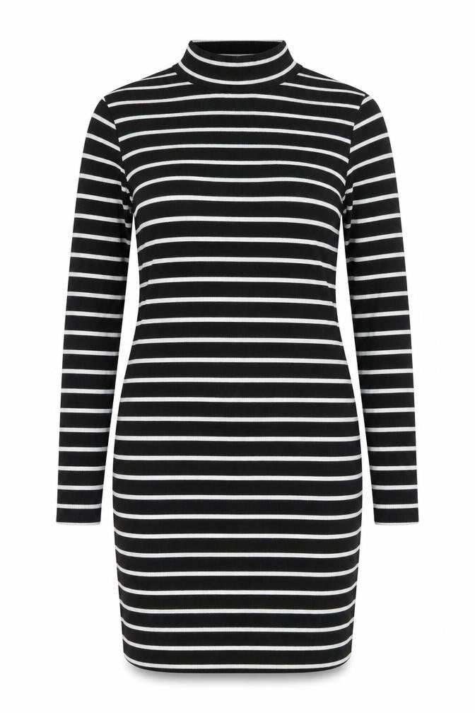 Boohoo Women Black White Striped Bodycon Dress Size 16 Long Sleeve