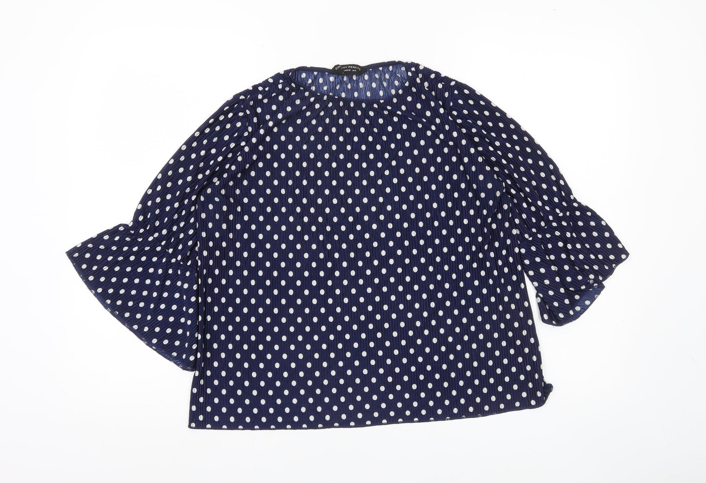 Dorothy Perkins Womens Blue Polka Dot Blouse Size 8 Flared Sleeves