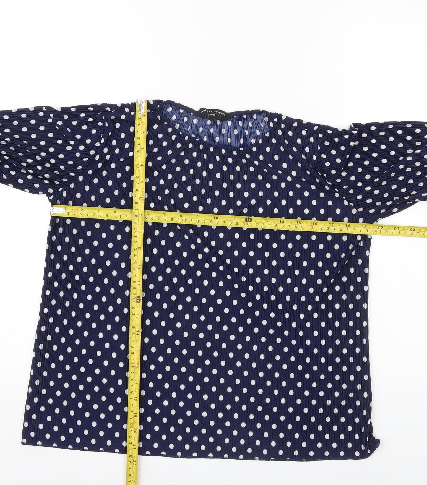 Dorothy Perkins Womens Blue Polka Dot Blouse Size 8 Flared Sleeves