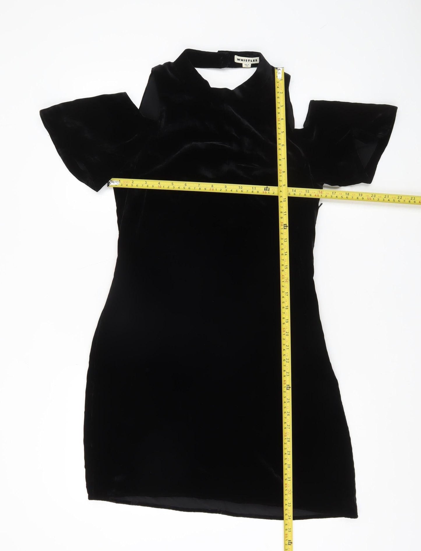 Whistles Women Black Velvet Shift Dress Size 8 Cold Shoulder
