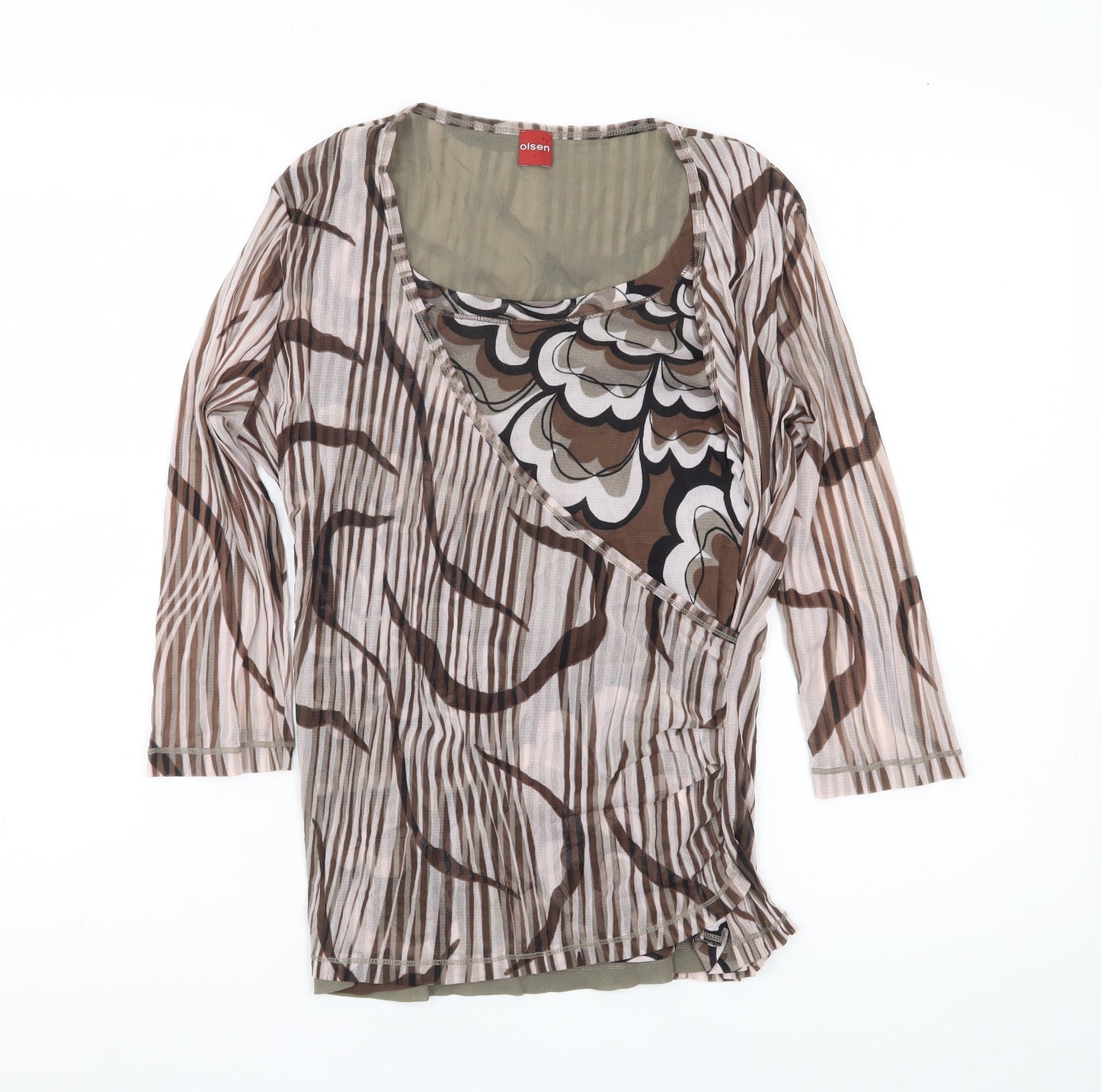 Olsen Women’s Brown Wrap Blouse Top Size 16 Nylon Sheer 3/4 Sleeve