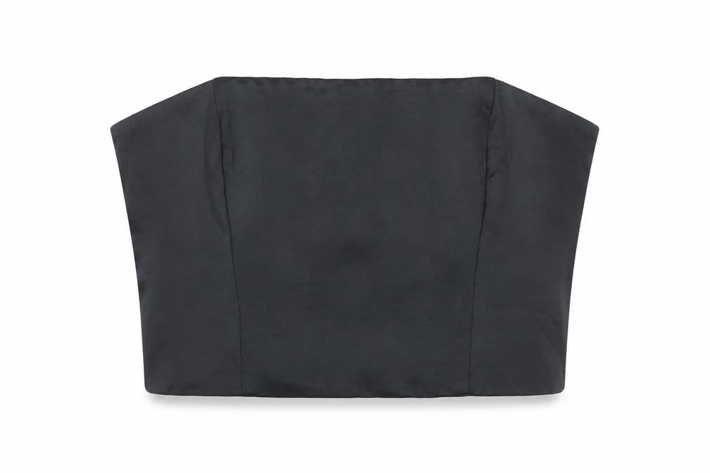 Oh Polly Womens Black Size 10 Strapless Cropped Satin Top Partywear