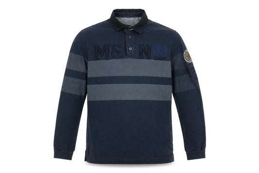 Wrangler Men’s Blue XL Striped Long Sleeve Polo Shirt Regular Fit