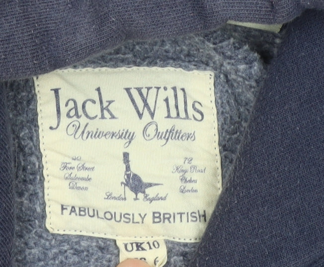 Jack Wills Womens Blue Hoodie UK 10 Pullover Cotton Blend Logo Print