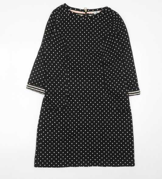 Boden Women’s Black Polka Dot Shift Dress Size 12 Workwear 3/4 Sleeve