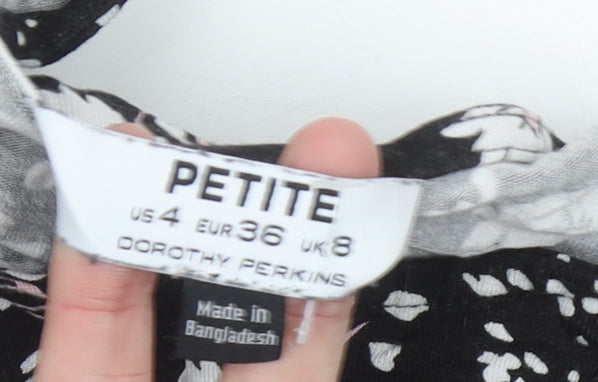 Dorothy Perkins Petite Women’s Black Floral Midi Fit & Flare Dress UK 8